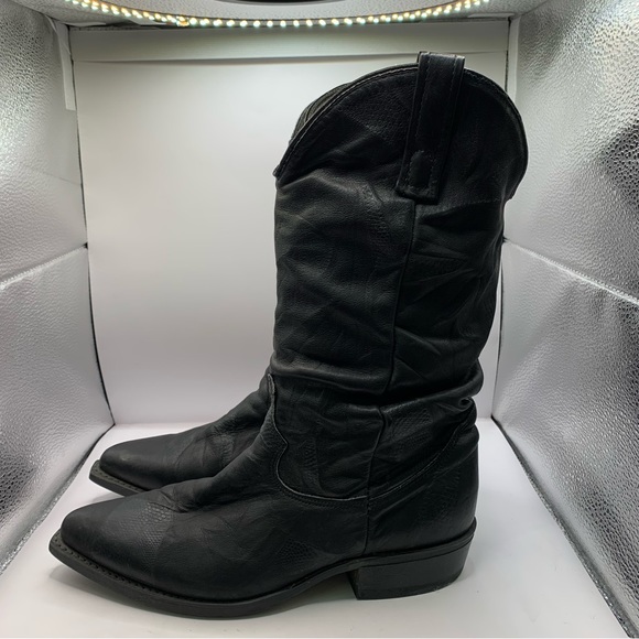 Dingo Slouch Cowboy Boots Black Pigskin Leather Western Biker 6.5D need insoles - Picture 5 of 10